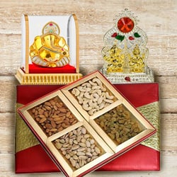 Exclusive Puja Mandap with Ganesh Murti and Assorted Dry Fruits Box