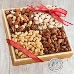Exclusive Wooden Tray of Assorted Premium Salted Dry Fruits, Free Coin for Diwali