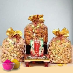 Pious Marble Ganesha with Dry Fruits for Holi