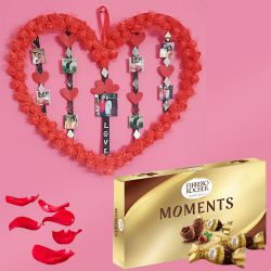 Classy Handmade Love Frame of Personalized Photos with Ferrero Rocher Chocolates