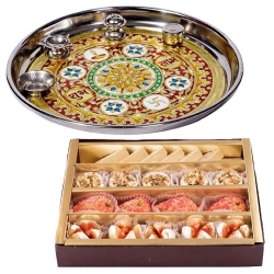 Exquisite Subh Labh Stainless Steel Thali with Haldirams Sweets