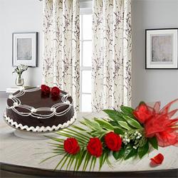 Joyful 3 Red Roses with 1/2 Kg Chocolate Cake