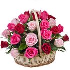 Exquisite Thinking of You 15 Pink N Red Roses in Basket