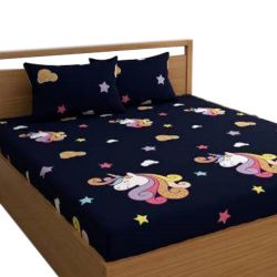 Fancy Cartoon Print Double Bed Sheet N Pillow Cover Set