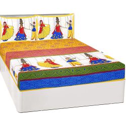 Beautiful Rajasthani Print Double Bed Sheet N Pillow Cover Combo