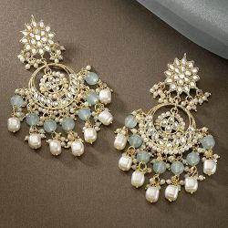 Exquisite Elegance  Pearl Kundan Chandbali Earrings