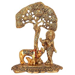 Amazing Gift of Golden Krishna Idol with Kamdhenu Cow