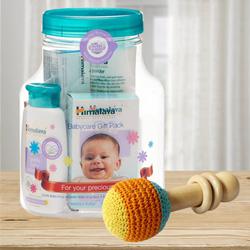 Marvelous Wooden Rattle Toy with Himalaya Herbals Babycare Gift Jar<br>