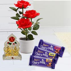 Heavenly Present of Red Rose Plant with Mandap N Chocolates