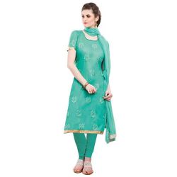 Extravagant Green Coloured Chiffon Cotton Embroidered Salwar Kameez