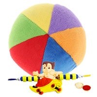 Part Multi  Colored Balls for Kids with Chota Bheem Rakhi and Roli, Tilak and Chawal.