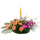 Orchids n Carnations with Candle <br> to Nipani