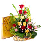 15 Assorted Colour Roses with Cadburys Celebration Chocolates Pack