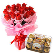 Long Lasting Red Roses Bouquet with Ferrero Rocher Box to Kolkata