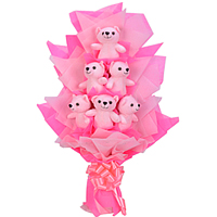 Pretty Hand Bunch of Six Pink Teddies to Udaipur