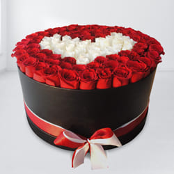 Luxurious Box of Red N White Roses