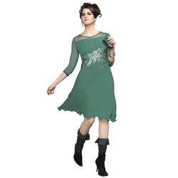 Impressionable Georgette Embroidered Kurti in Pastel Green