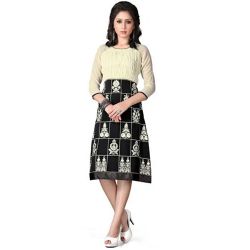Arresting Beige and Black Coloured Georgette Embroidered Kurti