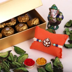 Beautiful Combo of Rakhi, Ferrero Chocolates, Roli Chawal and Rakhi Card to Rakhi-to-australia.asp