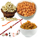 Designer Bhaiya Bhabhi Rakhi , Almonds, Cashews With Raisins