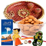 Perfect Combination Of Kids Rakhi, Thali, Lindt Swiss Classic Milk Chocolate & Almond Bar And Almond to Rakhi-to-canada.asp