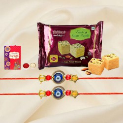 Charmer Blue Evil eye Rakhi n Soan platter to Canada-rakhi-sweets-n-chocolates.asp