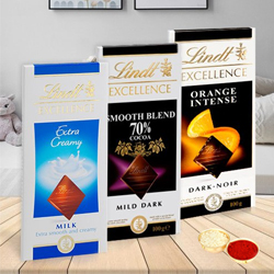 Chocolate Ecstasy with Lindt Bars of Chocolates with free Roli Tilak and Chawal