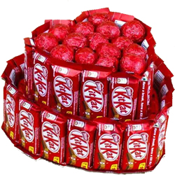 Sublime Heart Shape Arrangement of Nestle Kitkat n Assorted Handmade Chocolates to Chittaurgarh