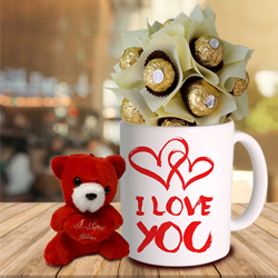 Combo of Ferrero Rocher with Teddy N Personalized Coffee Mug to Punalur