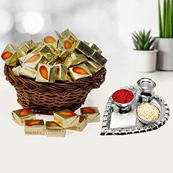 Almond Toffee with Silver Plated Puja Thali to Dadra and Nagar Haveli