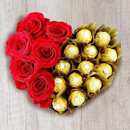 Wonderful Heart Shaped Arrangement of Ferrero Roch... to Rajamundri