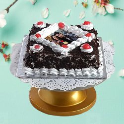 Tempting Black Forest Photo Cake in Square Shape to Sivaganga