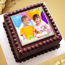 Tempting Chocolate Photo Cake in Square Shape to Punalur