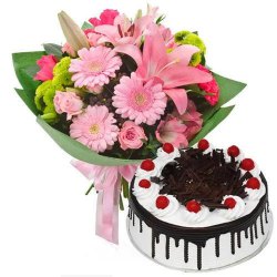 Assorted Flowers Bunch N Black Forest Cake Combo to Ambattur