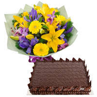 Dazzling Assorted Flower Bouquet   Chocolate Cake