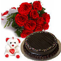 Elegant Roses Bunch with Truffle Cake   Teddy to Marmagao