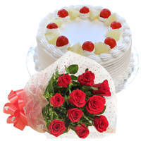 Martvelous Pineapple Flavor Cake with Roses Bunch
