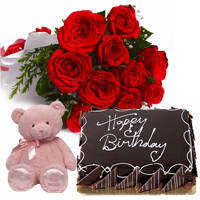 Pretty Roses Bunch with Eggless Chlocolate Cake   Teddy