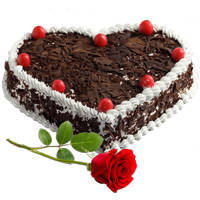 Combo of Red Rose N Heart-Shaped Black Forest Cake to Tirur
