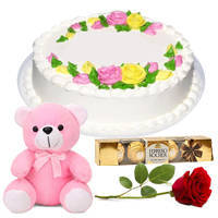 Yummy Vanilla Cake with Teddy, Rose N Ferrero Rocher