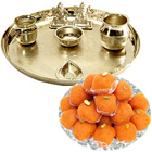 Ghee Ladoo with Silver Plated Puja Thali N Lakshmi Ganesha Combo to Rourkela