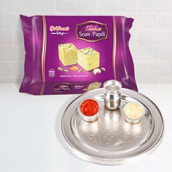 Silver Plated Thali with Soan Papdi from Haldiram to Andaman and Nicobar Islands