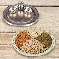 Silver Plated Thali with Assorted Dry Fruits to Andaman and Nicobar Islands