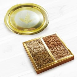 Golden Plated Thali with Assorted Dry Fruits to Hariyana