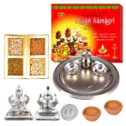 Exclusive Silver Plated Laxmi Puja Hamper with Dry Fruits to Hariyana