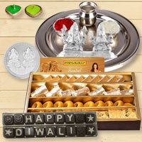 Silver Laxmi Puja Hamper with Assorted Sweets and Chocolate for Diwali to Diwali-gifts-to-world-wide.asp