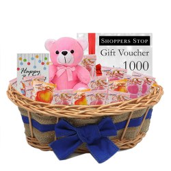 Exciting Combo of Shoppers Stop Gift E Voucher worth Rs.1000, Teddy, Corazon Chocolate Basket and Card