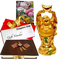 Superb Present of Shoppers Stop E Vouchers, Laughing Buddha, Homemade Chocolates  N  a Free Best Wishes Card to Rajamundri