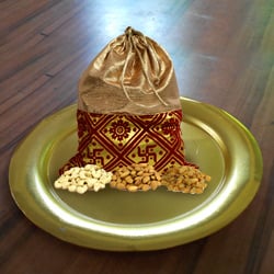 Designer Golden Plated Thali with Crispy Dry Fruits Pack to India