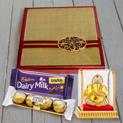 Assorted Dry Fruits N Chocolates Pack with Vighnesh Ganesh Idol to Lakshadweep
